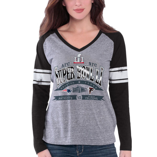 New England Patriots vs. Atlanta Falcons G-III 4Her by Carl Banks Women's Super Bowl LI Dueling The Franchise V-Neck Long Sleeve T-Shirt - Heathered Gray/Black